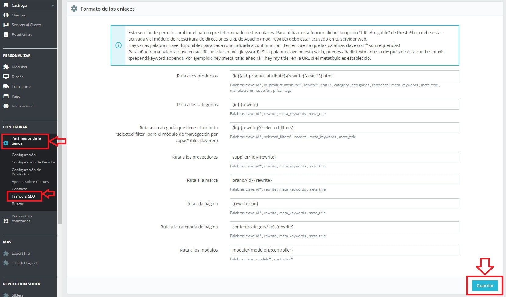 regenerar htaccess prestashop