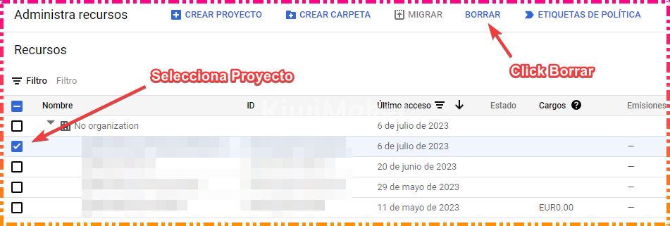 borrar proyecto en google cloud